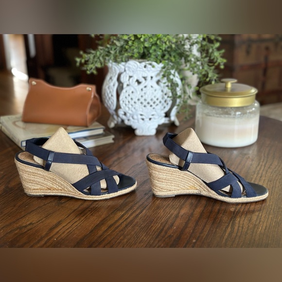 Woven wedge sandals, navy blue Merona Target brand, size 8.5 - Picture 2 of 7